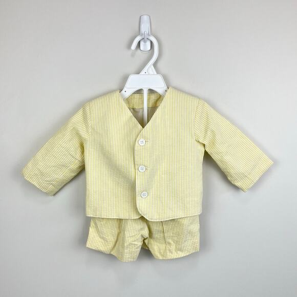 Vintage Yellow Seersucker Stripe Suit 6-12 Months USA - Picture 2 of 13
